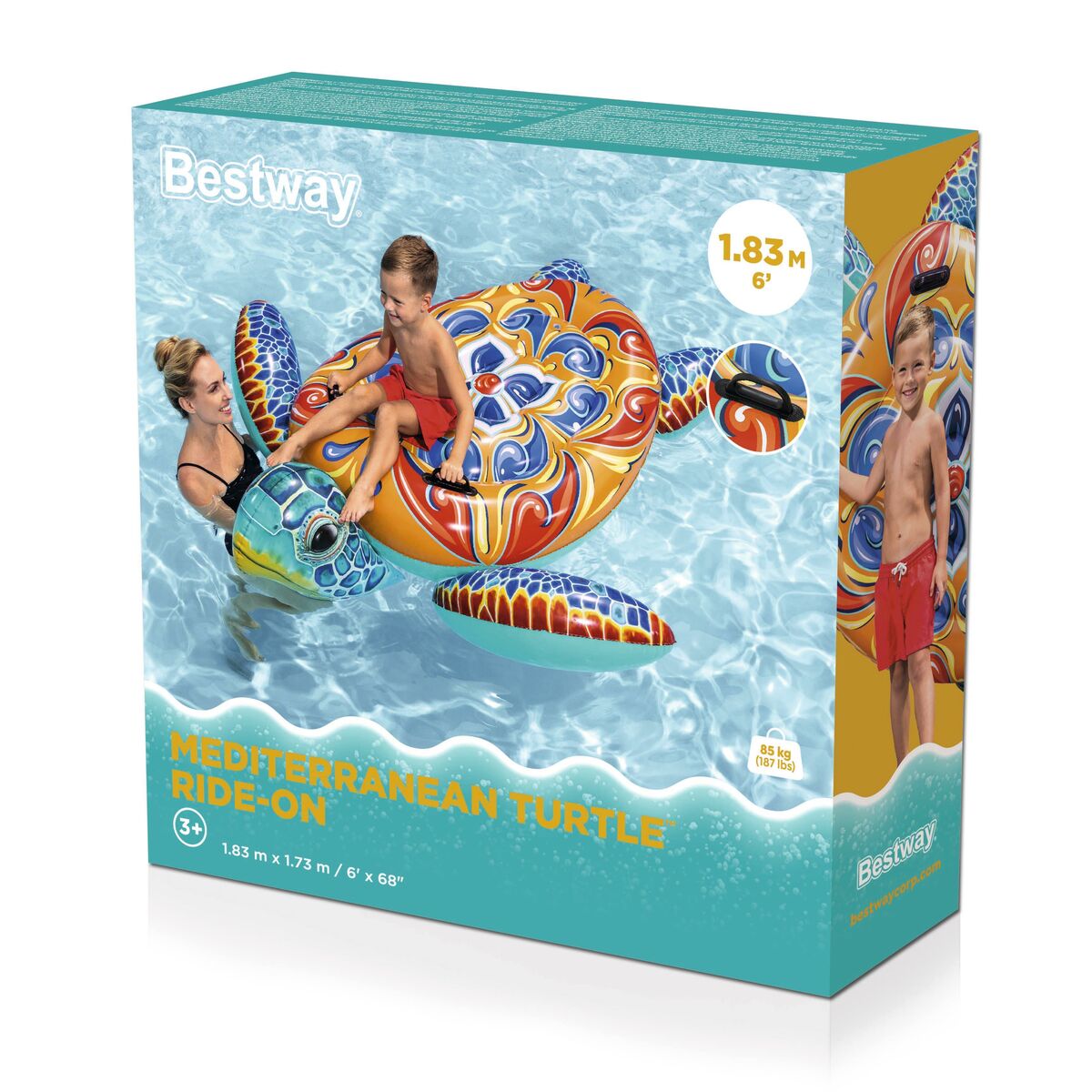 Bestway Inflatable Turtle 183x173 cm with Handles +3 Years Beach Pool 41523
